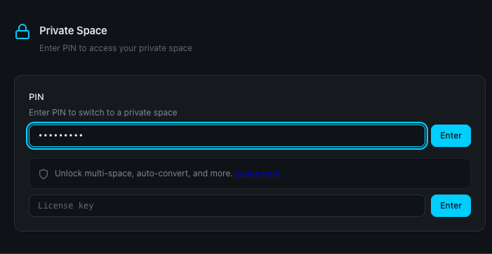PIN entry to access private space