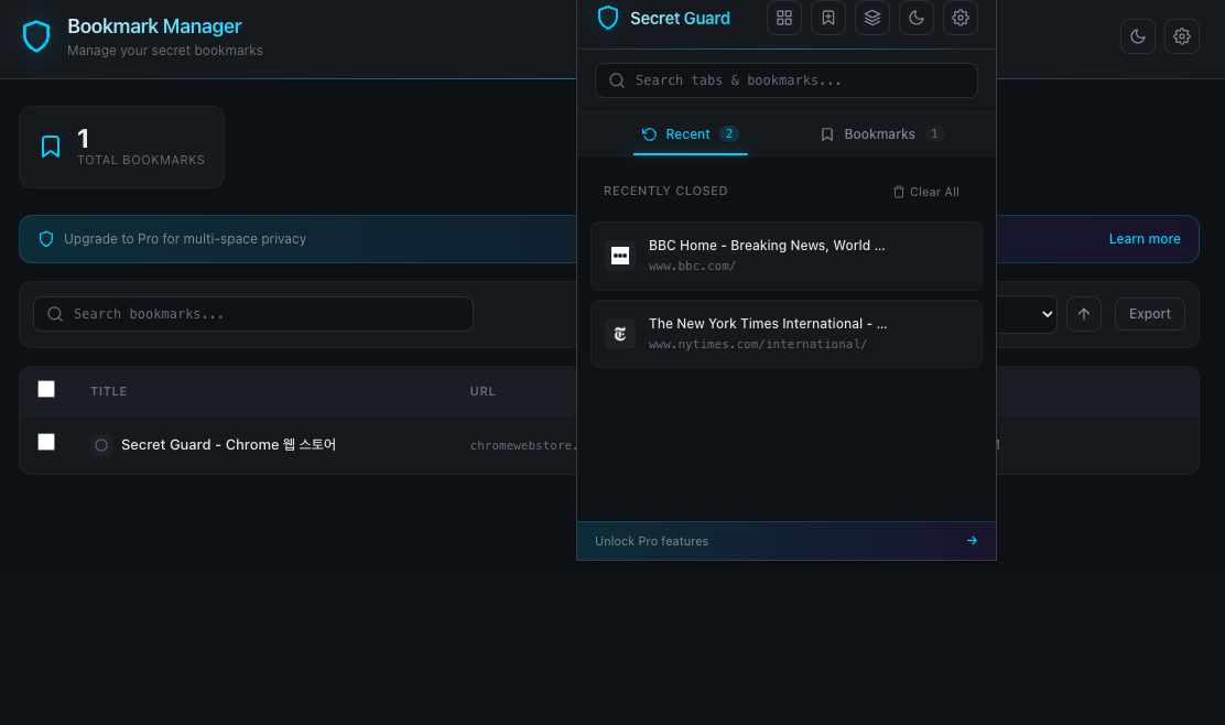 Secret Guard - Bookmark Manager and Popup